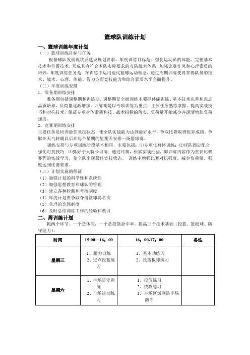 篮球队训练计划表