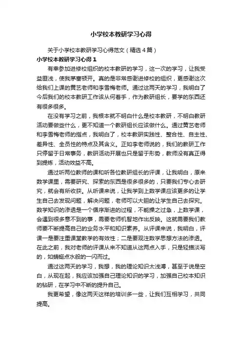 关于小学校本教研学习心得范文（精选4篇）