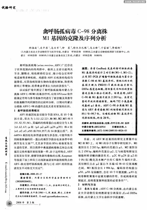 禽呼肠孤病毒C-98分离株M1基因的克隆及序列分析