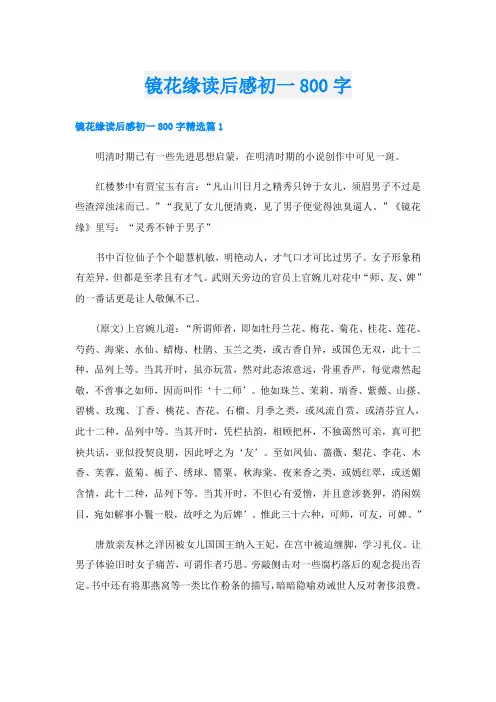镜花缘读后感初一800字
