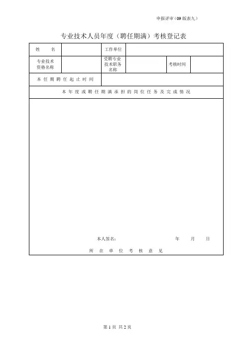 专业技术人员年度(聘任期满)考核登记表