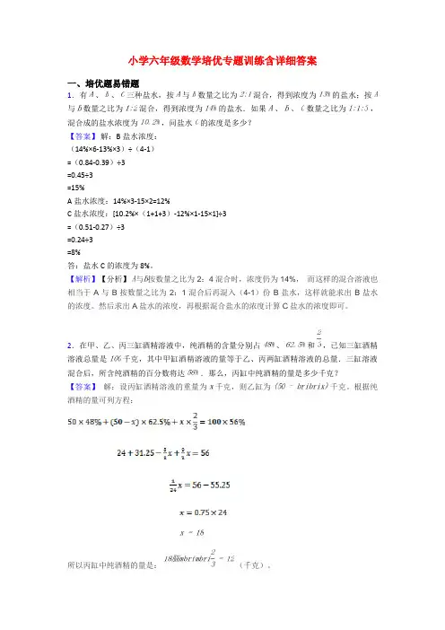 小学六年级数学培优专题训练含详细答案
