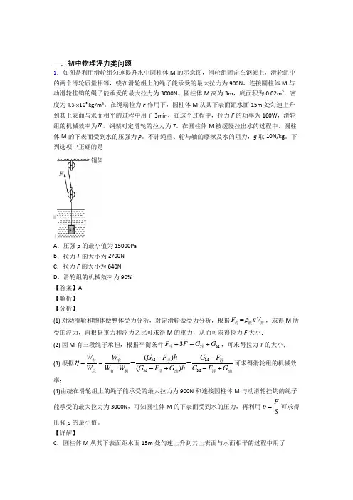2020-2021中考物理浮力类问题综合题及详细答案