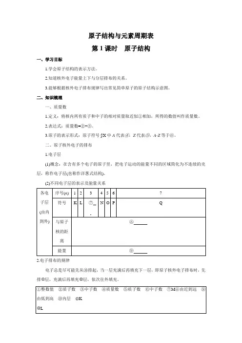 高中化学新人教版必修第一册 4.1 原子结构与元素周期表 第1课时 精品学案 (1)