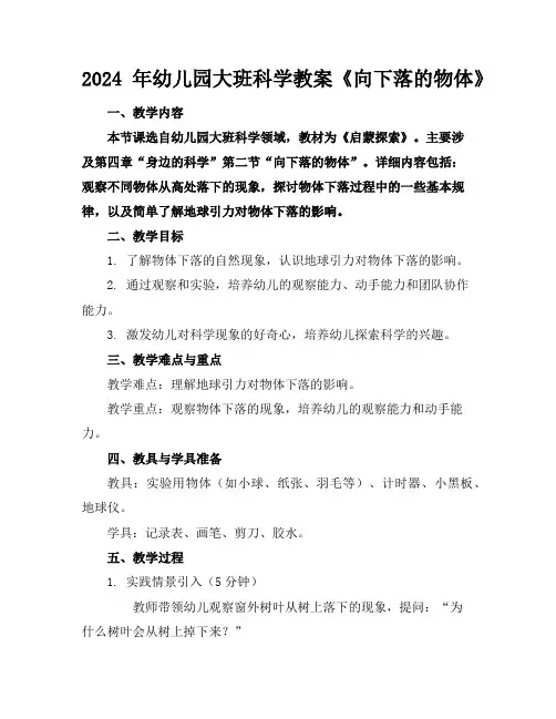 2024年幼儿园大班科学教案《向下落的物体》