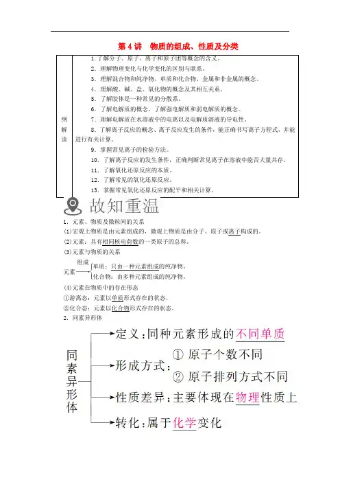 高考化学一轮复习 第4讲 物质的组成、性质及分类学案