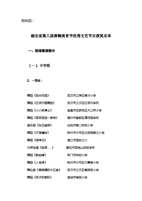 湖北省第八届黄鹤美育节优秀文艺节目获奖名单