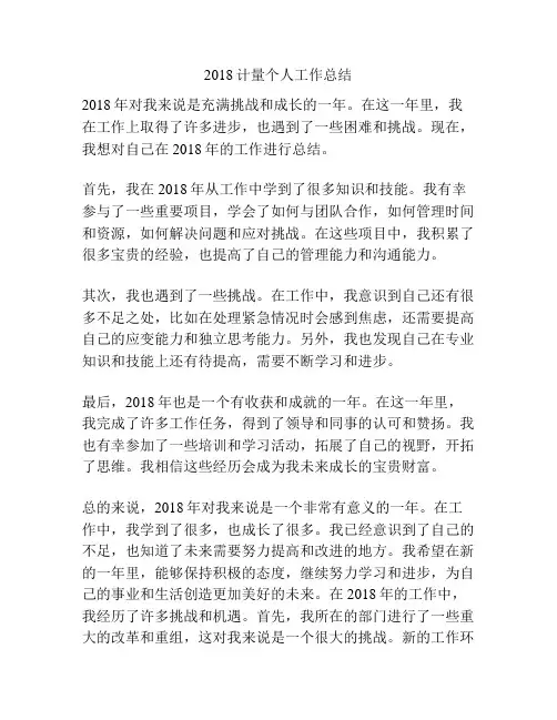 2018计量个人工作总结