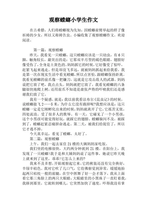 观察螳螂小学生作文
