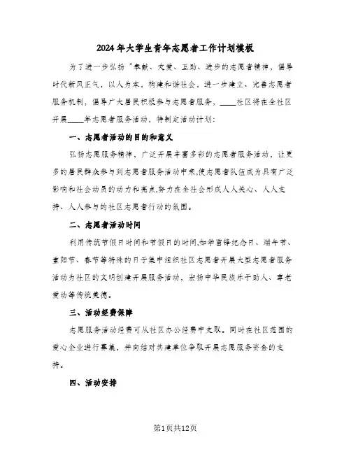 2024年大学生青年志愿者工作计划模板（五篇）