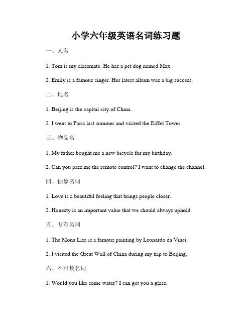 小学六年级英语名词练习题