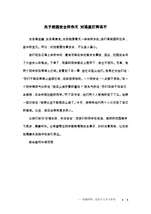 关于校园安全的作文 对追逐打闹说不
