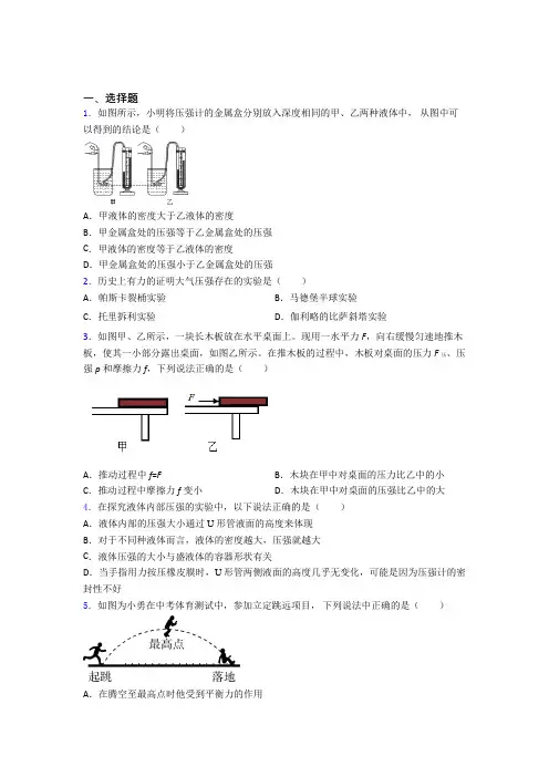 曲靖市初中物理八年级下册期中测试卷(包含答案解析)