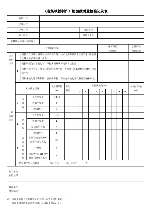 (现场模板制作)检验批质量检验记录表