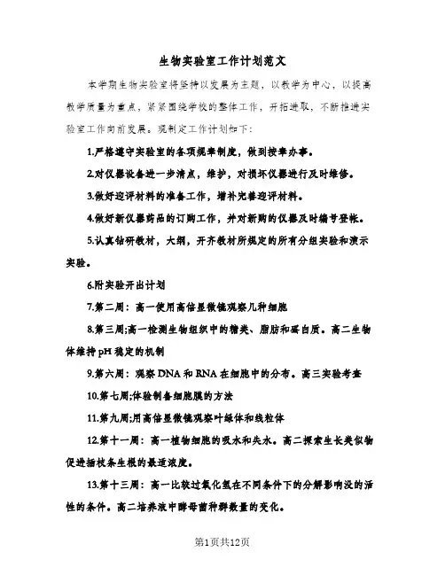 2024年生物实验室工作计划范文（五篇）