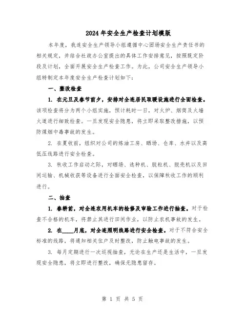 2024年安全生产检查计划模版（三篇）