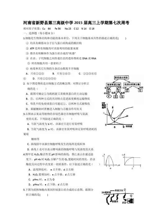 河南省新野县第三高级中学2015届高三上学期第七次周考生物试题 Word版含答案