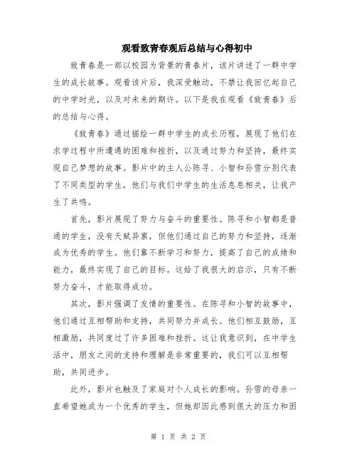 观看致青春观后总结与心得初中