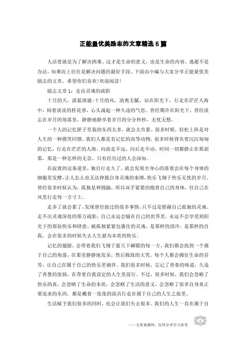正能量优美励志的文章精选5篇