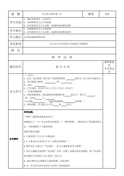 中考浮力复习课导学案