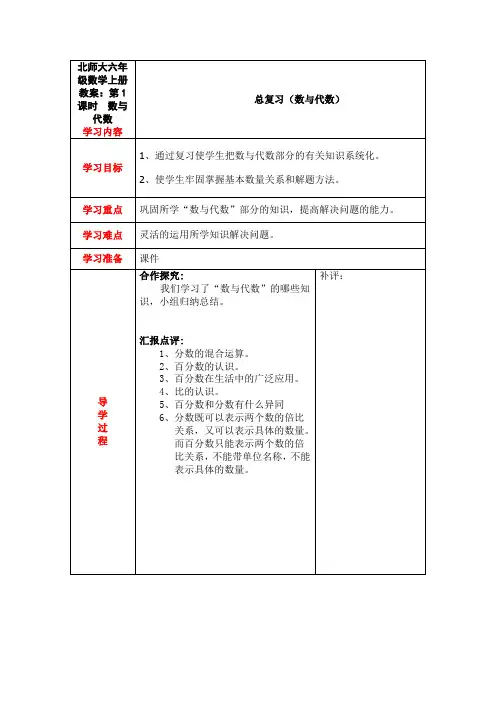 北师大六年级数学上册教案：第1课时  数与代数
