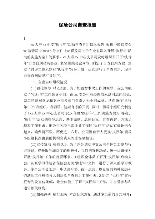 保险公司自查报告 2