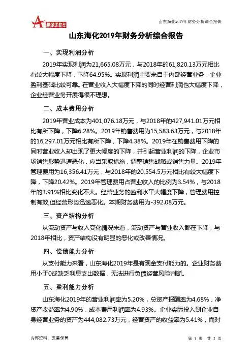 山东海化2019年财务分析结论报告