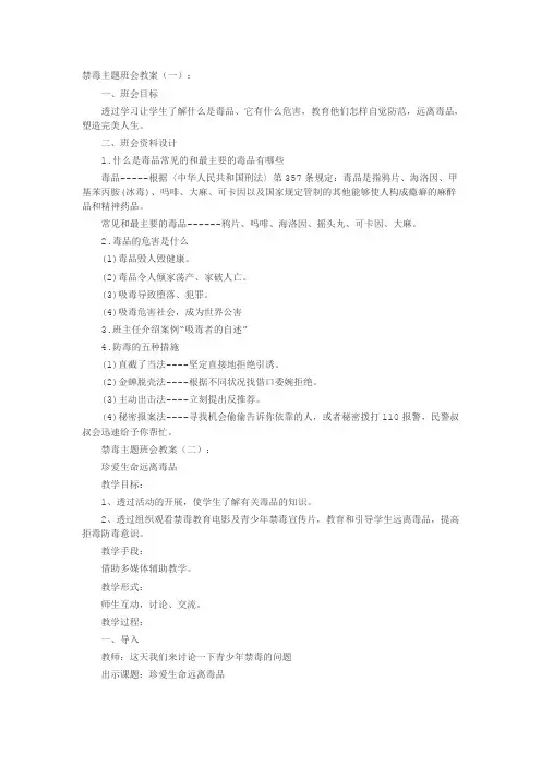 禁毒主题班会教案15篇