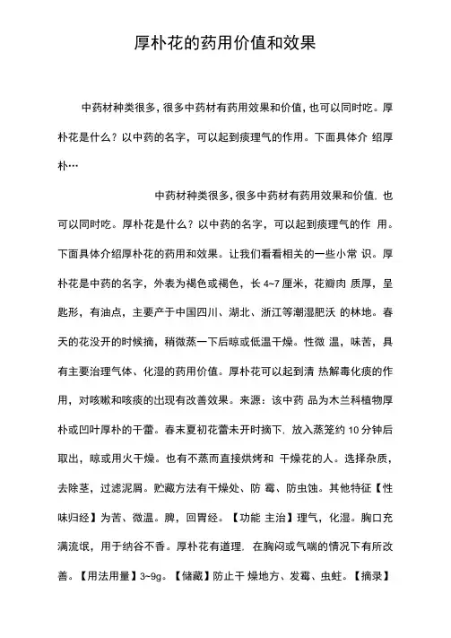 厚朴花的药用价值和效果