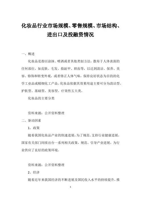 化妆品行业市场规模、零售规模、市场结构、进出口及投融资情况