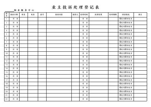 业主投诉处理登记表模板