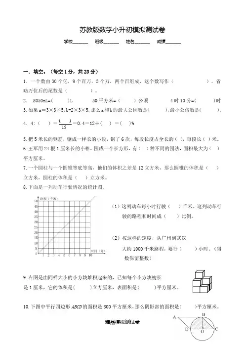 【苏教版】六年级数学小升初考试试卷及答案