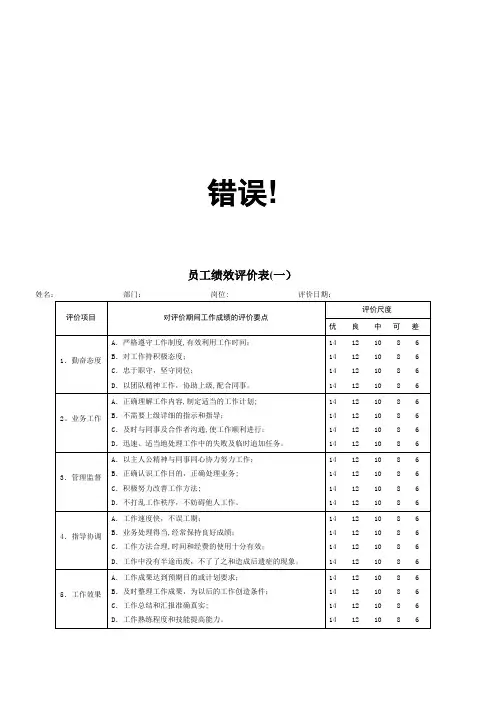 第1章员工绩效评价表格范本