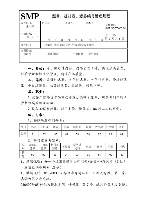 025 过滤器编号规程