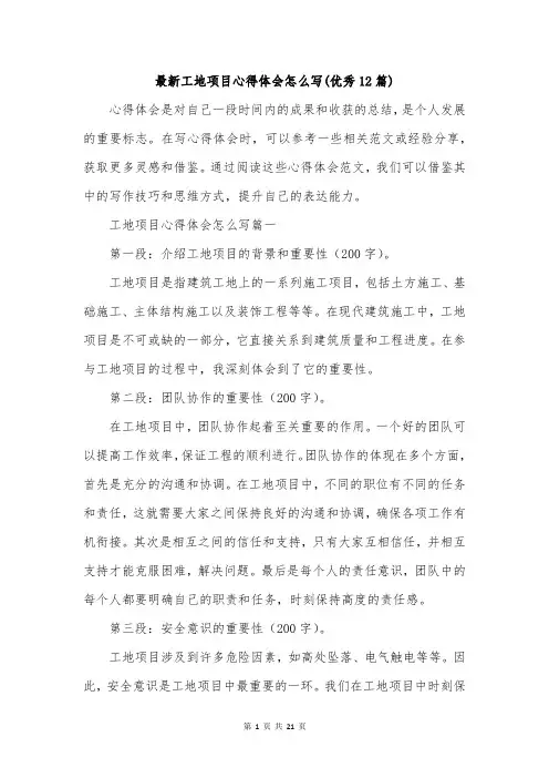 最新工地项目心得体会怎么写(优秀12篇)