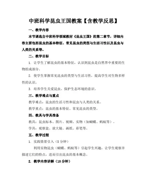 中班科学昆虫王国教案【含教学反思】
