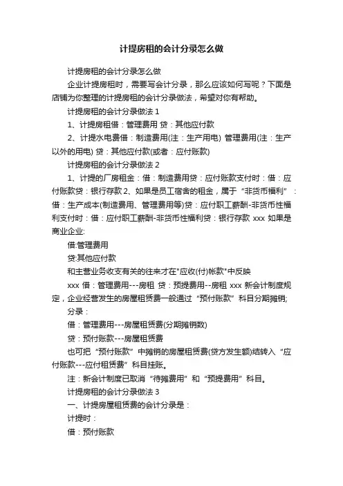 计提房租的会计分录怎么做