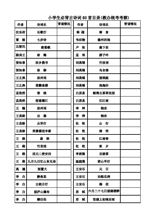 小学生必背古诗词80首