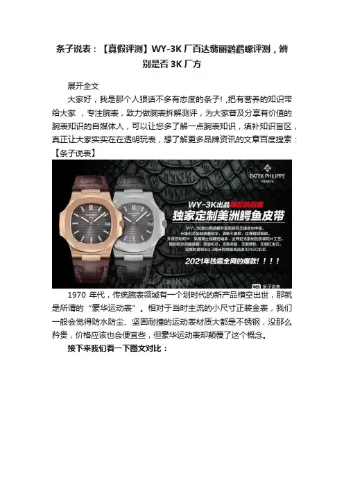 条子说表：【真假评测】WY-3K厂百达翡丽鹦鹉螺评测，辨别是否3K厂方