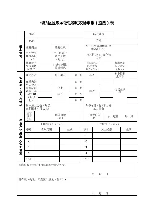 柯桥区区级示范性家庭农场申报监测表