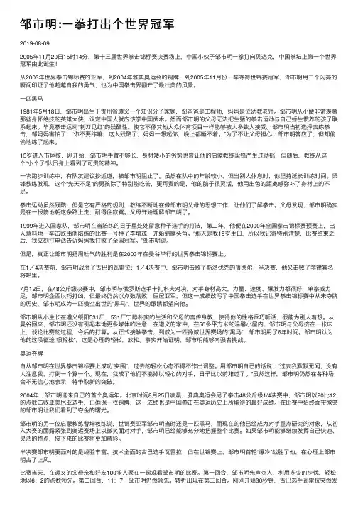 邹市明：一拳打出个世界冠军