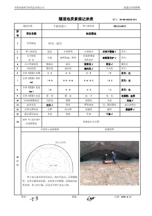 (1)千秋塝隧道进口地质素描记录表DK111 925-2020.4.17 (1)