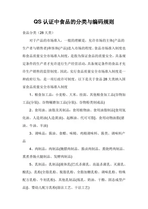 QS认证中食品的分类与编码规则