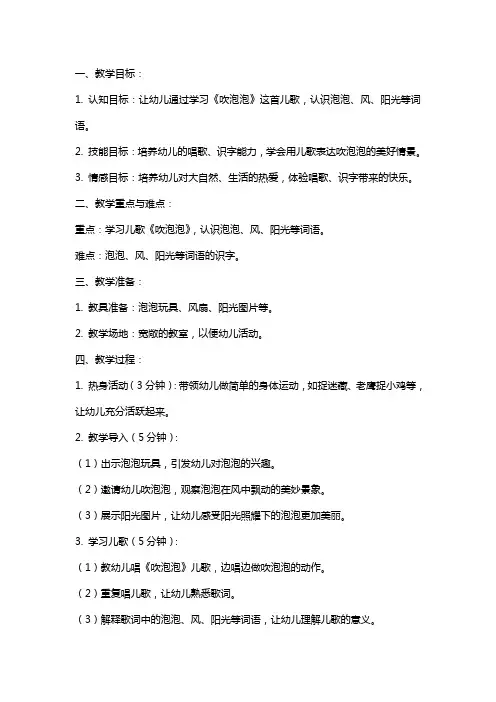幼儿园大班儿歌识字《吹泡泡》教案
