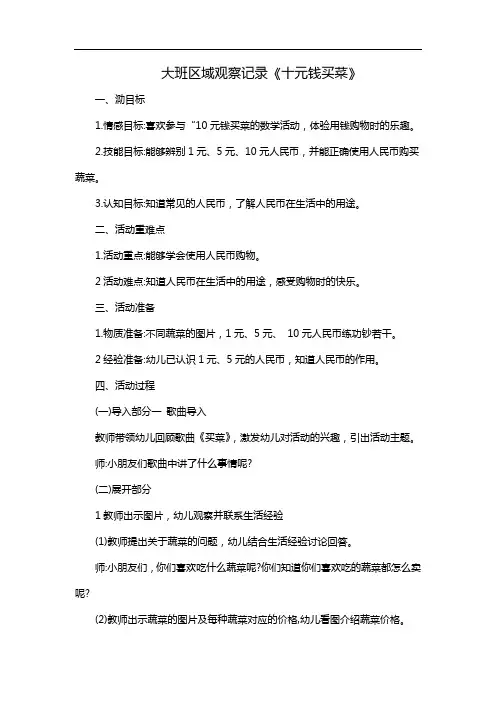 大班区域观察记录《十元钱买菜》