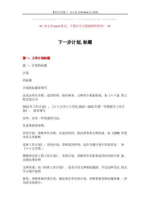 【优质文档】下一步计划,标题-word范文模板 (11页)