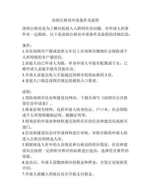 深圳公租房申请条件及流程