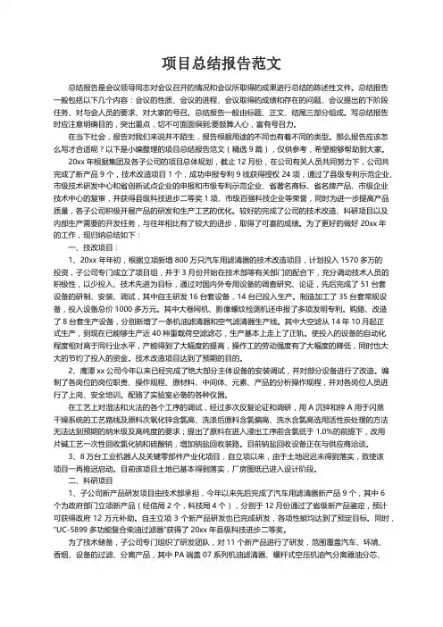 项目总结报告范文（精选9篇）