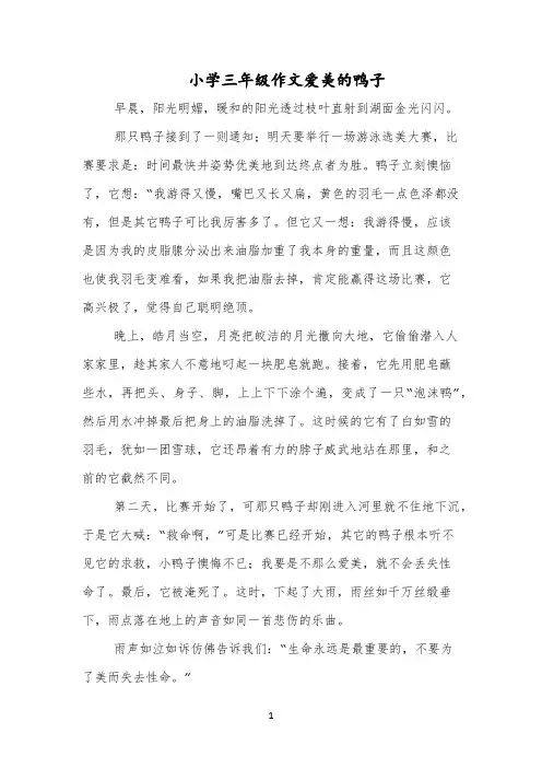 小学三年级作文爱美的鸭子