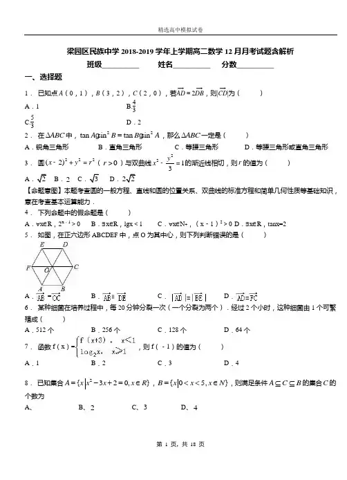 梁园区民族中学2018-2019学年上学期高二数学12月月考试题含解析